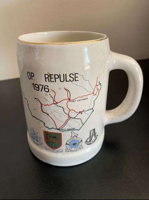 RHODESIA OPS REPULSE MUG-HEIGHT 13 CM-NORBEL POTTERIES STAMP