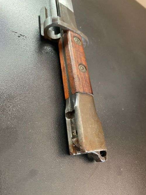 FN FAL BAYONET WITH METAL SCABBARD AND WOODEN GRIPS- GOOD CONDITION