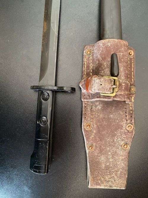 THE S1 BAYONET -A LICENSED COPY OF THE UZI BAYONET ACOMPANYING A STANDARD SA MODEL SCABBARD THAT FIT