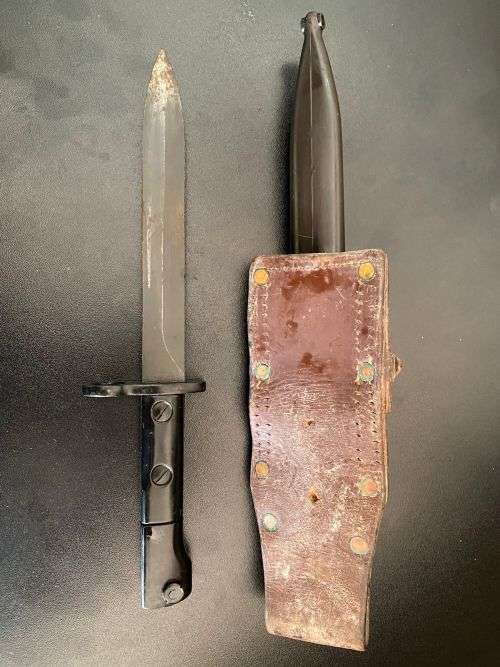 THE S1 BAYONET -A LICENSED COPY OF THE UZI BAYONET ACOMPANYING A STANDARD SA MODEL SCABBARD THAT FIT