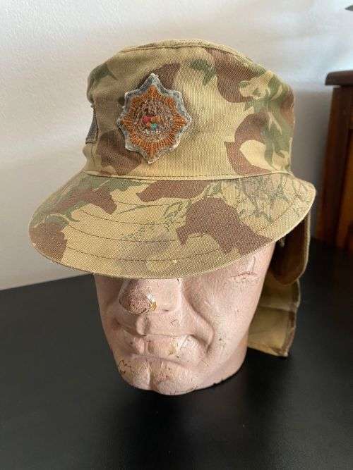 POLICE TASK FORCE 2ND PATTERN CAMO FLAP CAP-GLOW IN THE DARK-INSIDE SIZE 52-USED BUT GOOD CONDITION