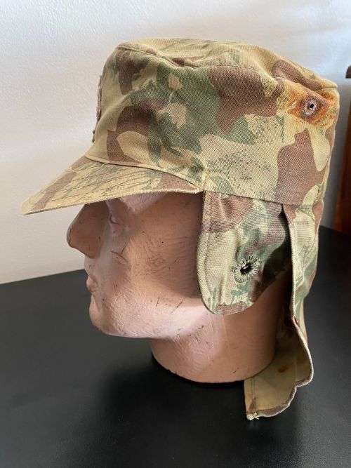 POLICE TASK FORCE 2ND PATTERN CAMO FLAP CAP-GLOW IN THE DARK-INSIDE SIZE 52-USED BUT GOOD CONDITION