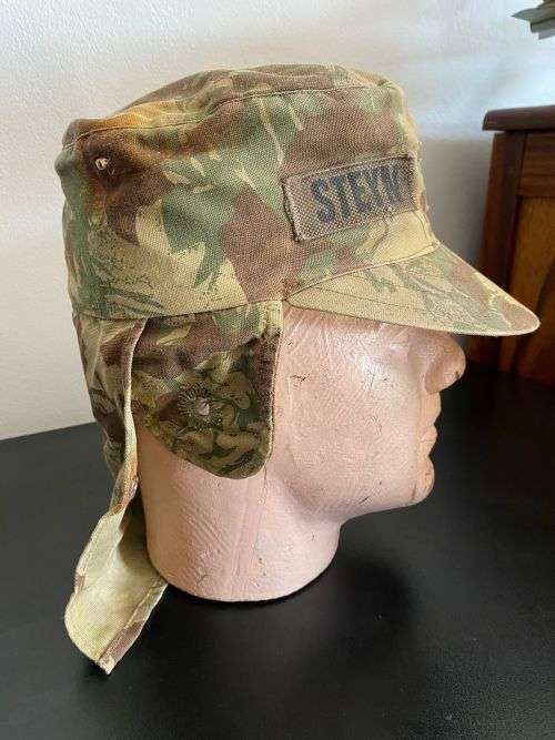 POLICE TASK FORCE 2ND PATTERN CAMO FLAP CAP-GLOW IN THE DARK-INSIDE SIZE 52-USED BUT GOOD CONDITION