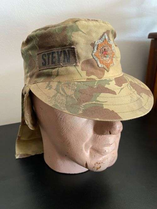 POLICE TASK FORCE 2ND PATTERN CAMO FLAP CAP-GLOW IN THE DARK-INSIDE SIZE 52-USED BUT GOOD CONDITION
