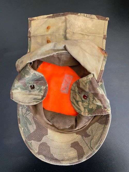 POLICE TASK FORCE 2ND PATTERN CAMO FLAP CAP-GLOW IN THE DARK-INSIDE SIZE 52-USED BUT GOOD CONDITION