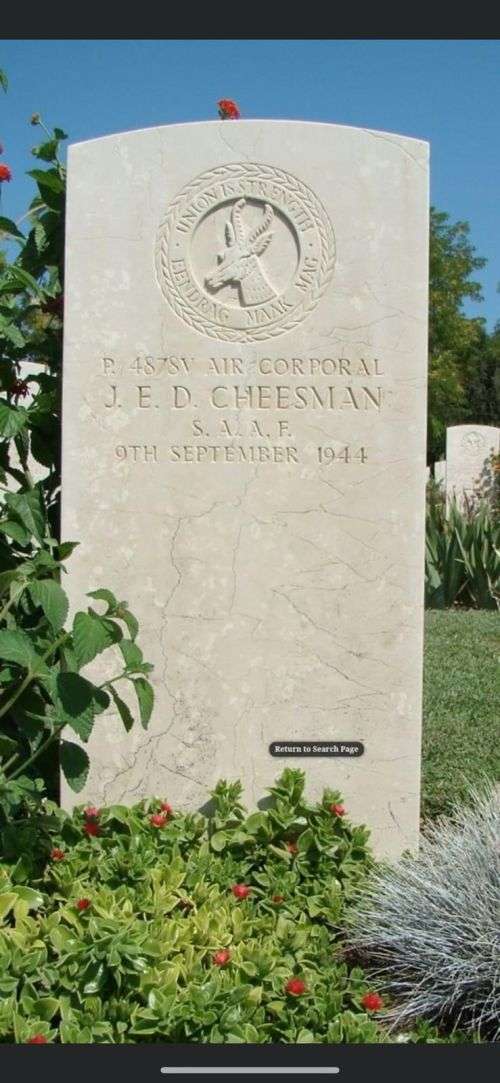 SAAF WW2 DEATH PLAQUE TO CPL. J.E.D. CHEESMAN,SEE PICS FOR INFO PLEASE,HIS BROTHER A SPITFIRE PILOT