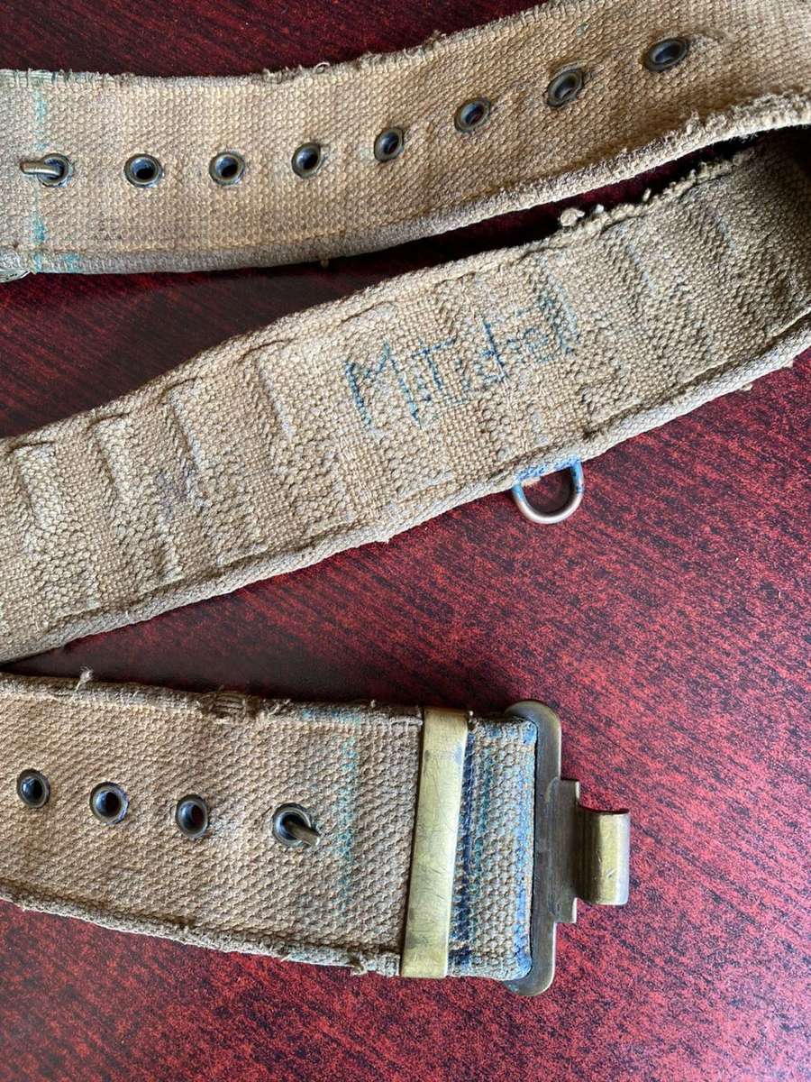 WELL USED (LOTS OF CHARACTER) PATTERN 63 RHODESIAN WEBBING BELT-EXTENDED LENGTH 94 CM