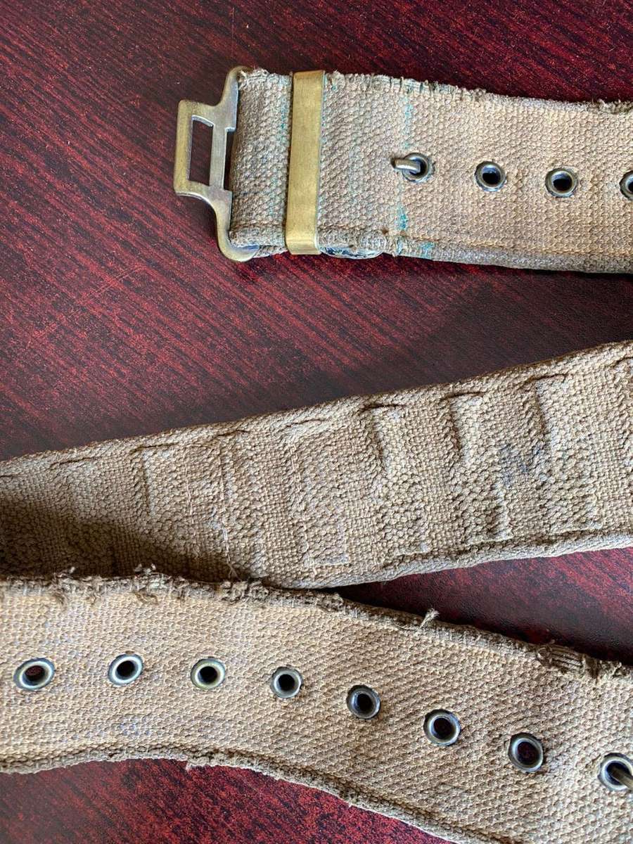 WELL USED (LOTS OF CHARACTER) PATTERN 63 RHODESIAN WEBBING BELT-EXTENDED LENGTH 94 CM