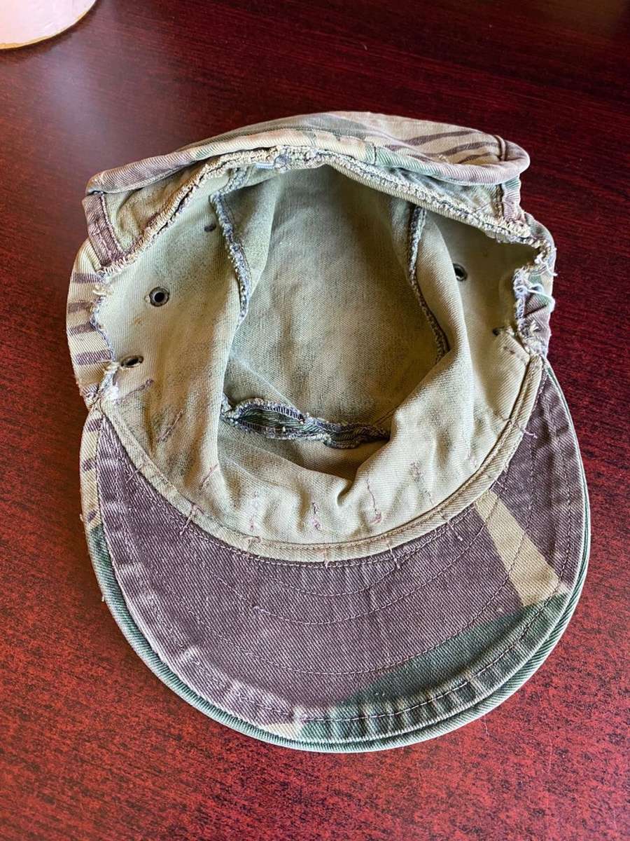 RHODESIAN CAMO FLAP CAP-USED BUT GOOD CONDITION-INSIDE RING MEASURES 56 CM