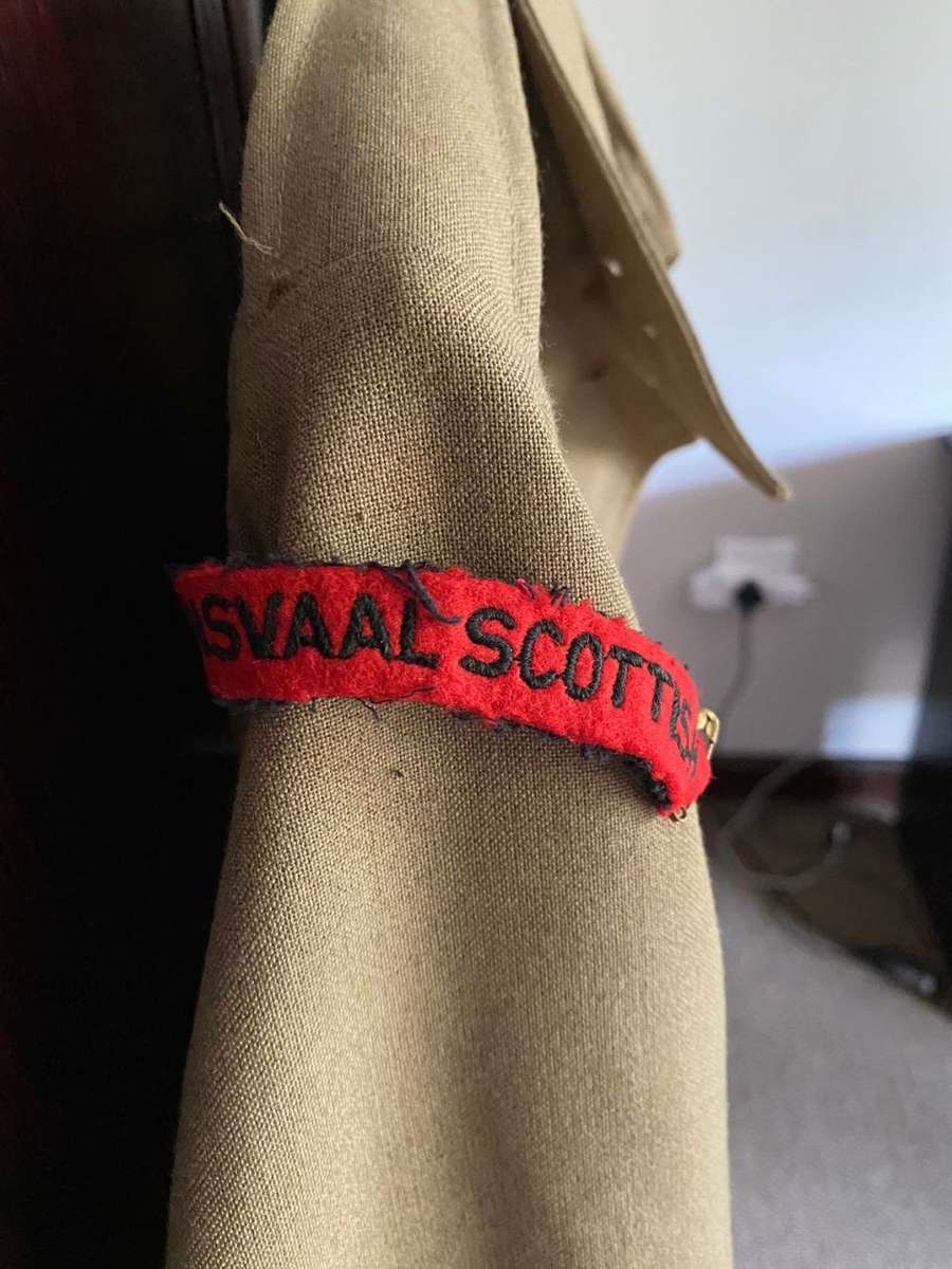 TRANSVAAL SCOTTISH UNIFORM JACKET-SIZE SMALL-MEASURES 42 CM ARMPIT TO ARMPIT-MISSING BUTTONS