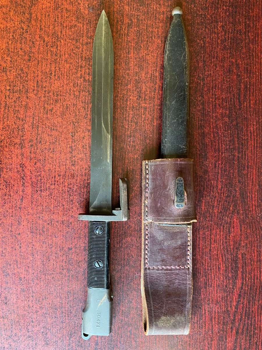 PLASTIC GRIPPED FN FAL TYPE A (1953) BAYONET-SA MILITARY MARKINGS-THIS BAYONET IS IN VERY GOOD CONDI