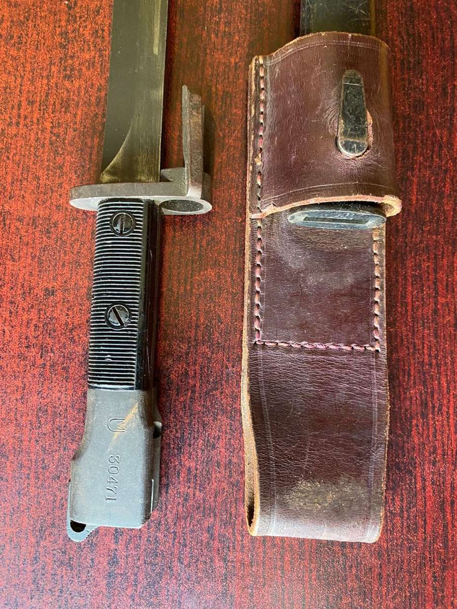 PLASTIC GRIPPED FN FAL TYPE A (1953) BAYONET-SA MILITARY MARKINGS-THIS BAYONET IS IN VERY GOOD CONDI