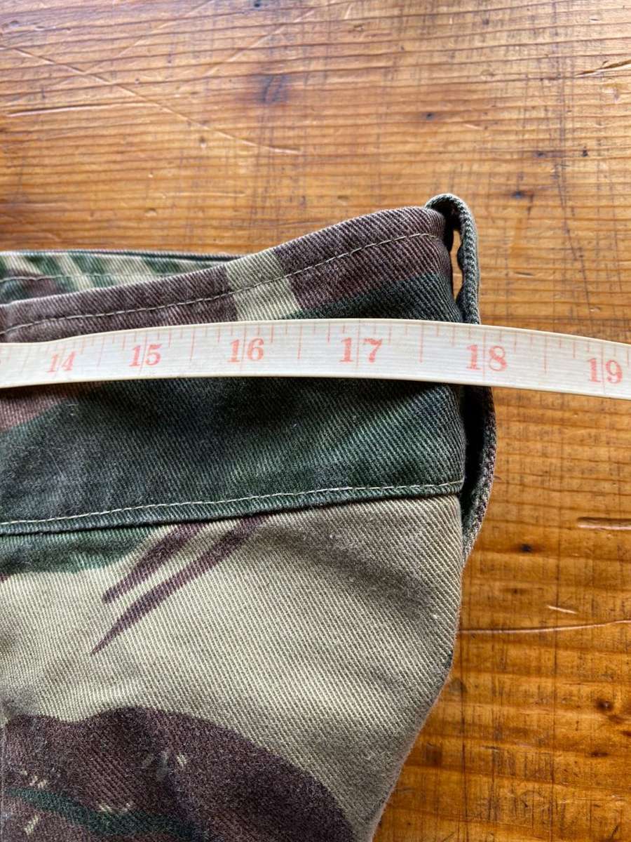 RHODESIA CAMO,TROUSERS,SIZE 32 TO 33-PLEASE LOOK AT MEASUREMENTS-PIPE LENGTH OF 72 CM-USED BUT GOOD