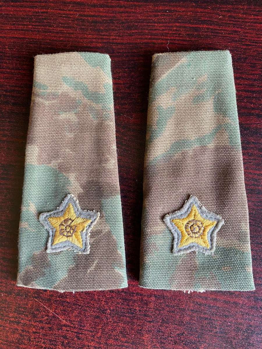 EXTREMELY RARE PAIR OF 32 BATTALION CAMO RANK SLIP ONS-ORIGINAL AND CAME FROM A SHIRT