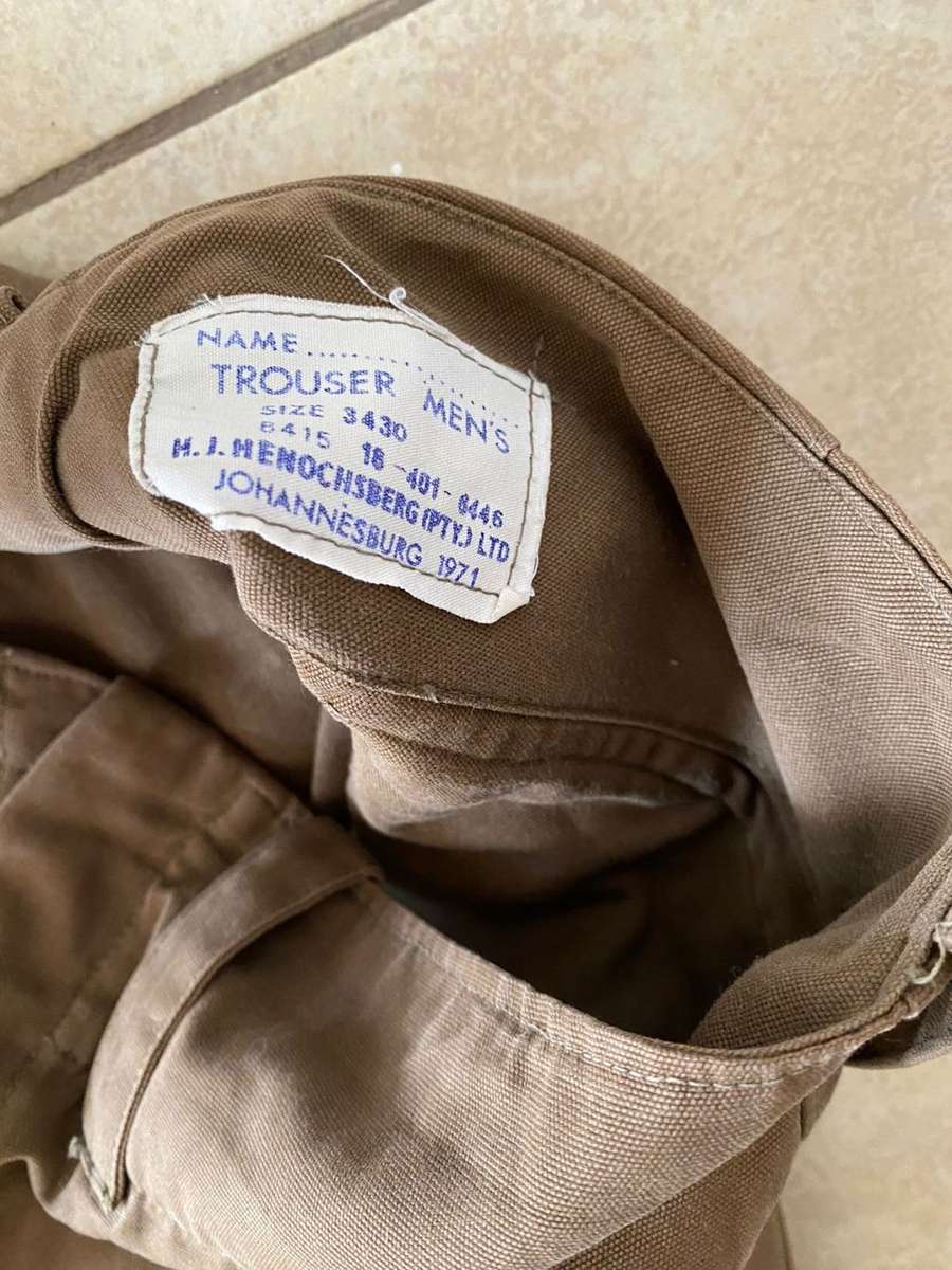 SADF NUTRIA TROUSERS-SIZE 32-PIPE LENGTH OF 70CM-USED BUT GOOD CONDITION