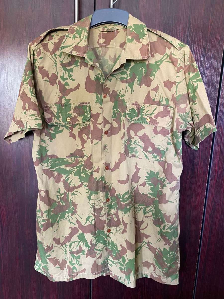 POLICE TASK FORCE 2ND PATTERN CAMO ,SHORT SLEEVE SHIRT-SIZE MEDIUM TO LARGE-MEASURES 60CM ARMPIT TO