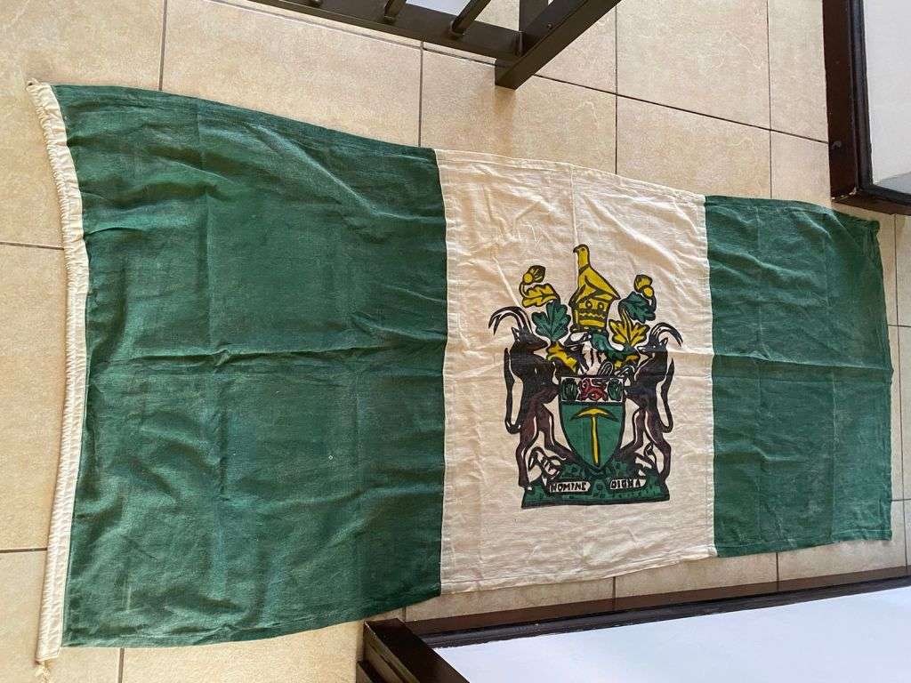RHODESIAN FLAG-MEASURES 1,9 X 0,9 M-USED BUT GOOD-STITCHED PANELS-ONE SIDED-NO MAKERS LABEL