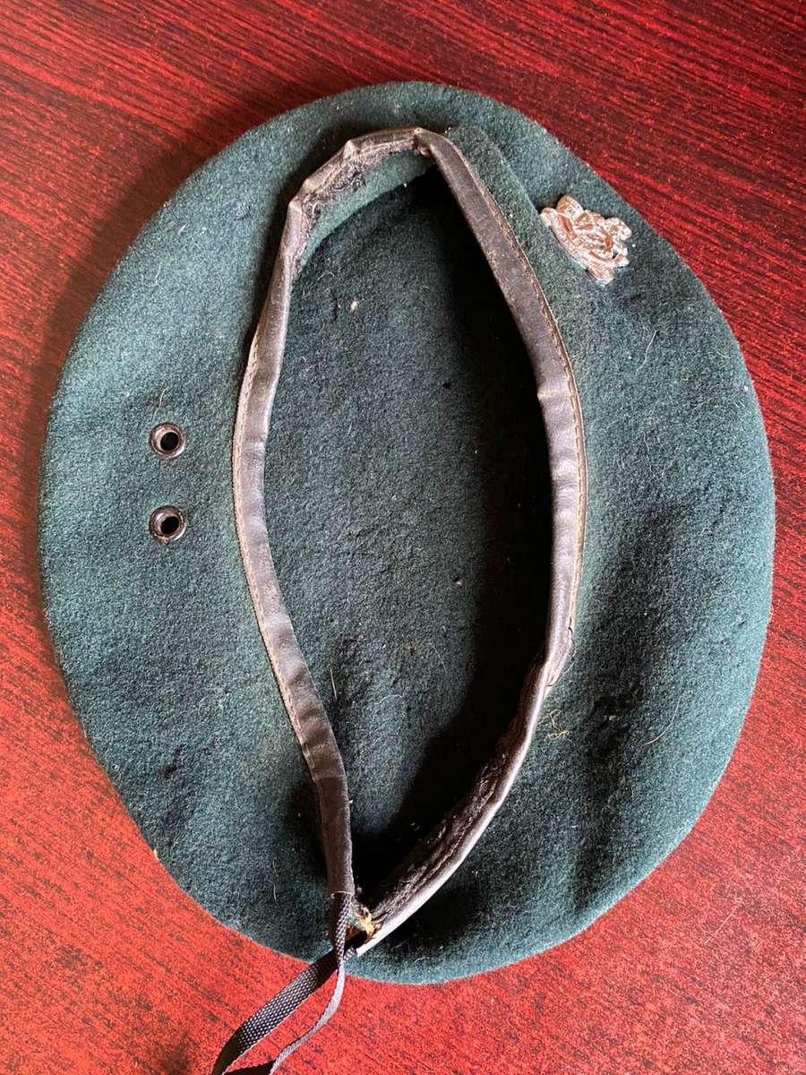 RHODESIA RLI BERET-INSIDE RING MEASURES 50CM-ANODISED CAP BADGE-CONDITION WORN