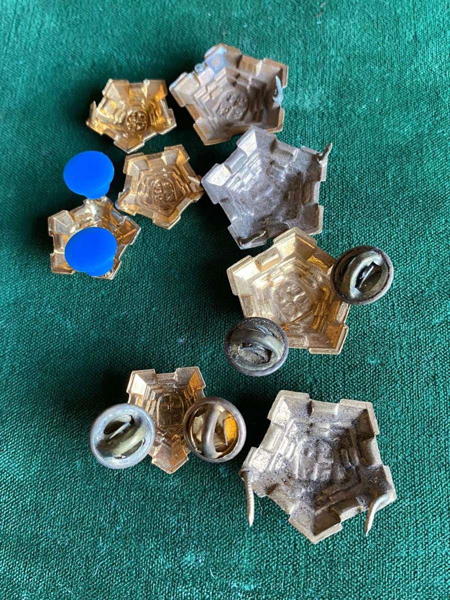 SA ARMY GILT OFFICERS RANK BADGES-WORN 1960-1970`S- 8 SOLD TOGETHER-ONE PIN MISSING