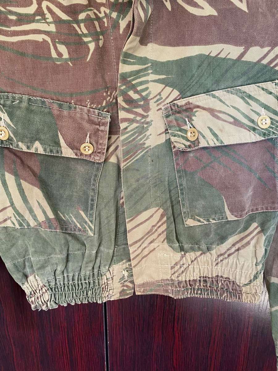 ORIGINAL PERIOD,RHODESIAN CAMO JACKET-BATTLE WORN BUT STILL GOOD CONDITION WITH ALL BUTTONS-NAME AND