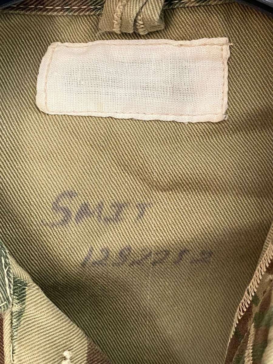 ORIGINAL PERIOD,RHODESIAN CAMO JACKET-BATTLE WORN BUT STILL GOOD CONDITION WITH ALL BUTTONS-NAME AND