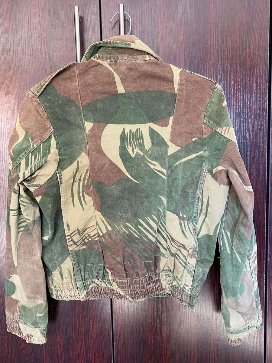 ORIGINAL PERIOD,RHODESIAN CAMO JACKET-BATTLE WORN BUT STILL GOOD CONDITION WITH ALL BUTTONS-NAME AND