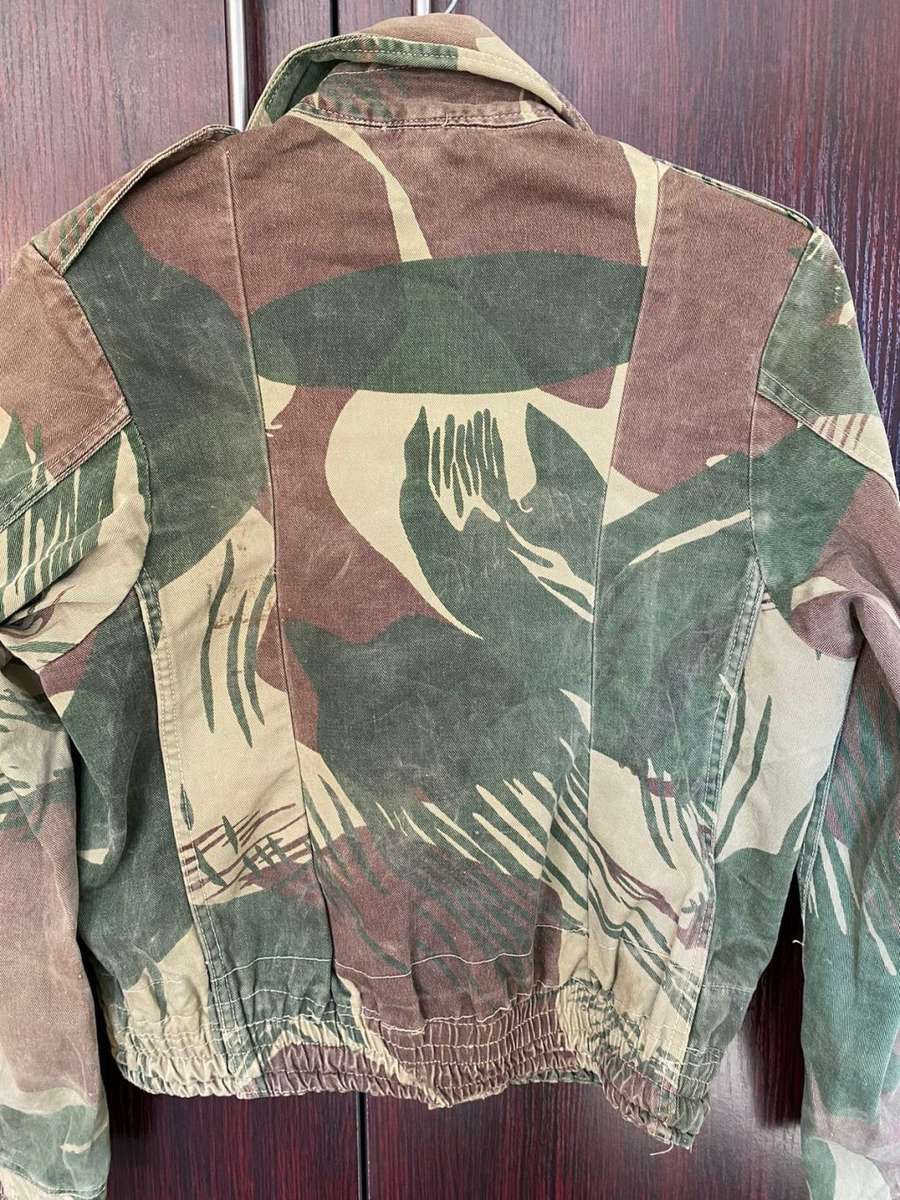 ORIGINAL PERIOD,RHODESIAN CAMO JACKET-BATTLE WORN BUT STILL GOOD CONDITION WITH ALL BUTTONS-NAME AND