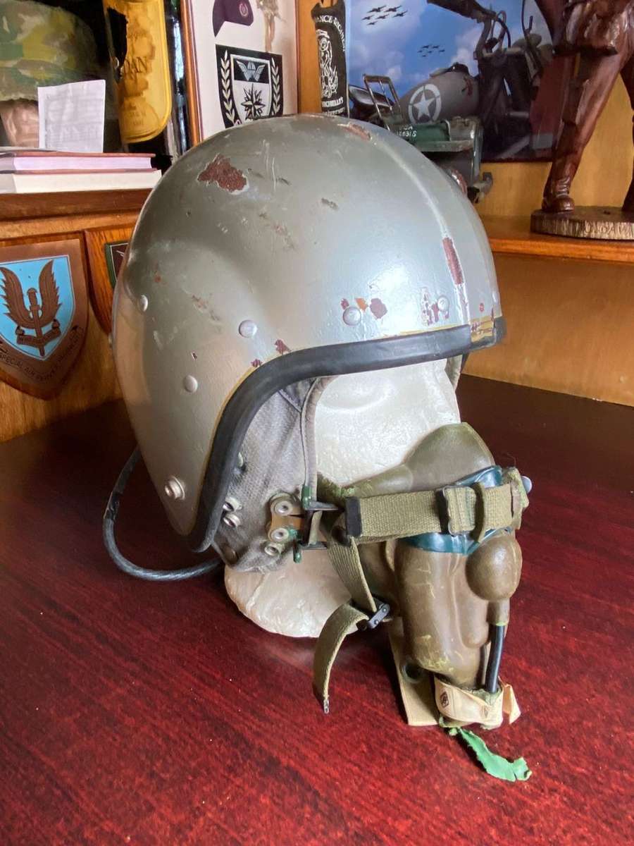 SAAF MK1A PILOTS HELMET WITH OXYGEN MASK,CIRCA 1970`S-USED BY SKELETON-MIRAGE 111 AND HARVARD PILOTS