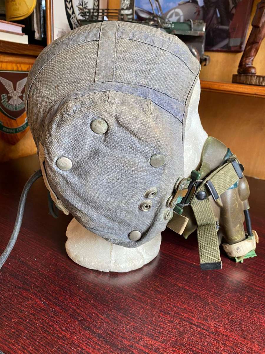 SAAF MK1A PILOTS HELMET WITH OXYGEN MASK,CIRCA 1970`S-USED BY SKELETON-MIRAGE 111 AND HARVARD PILOTS