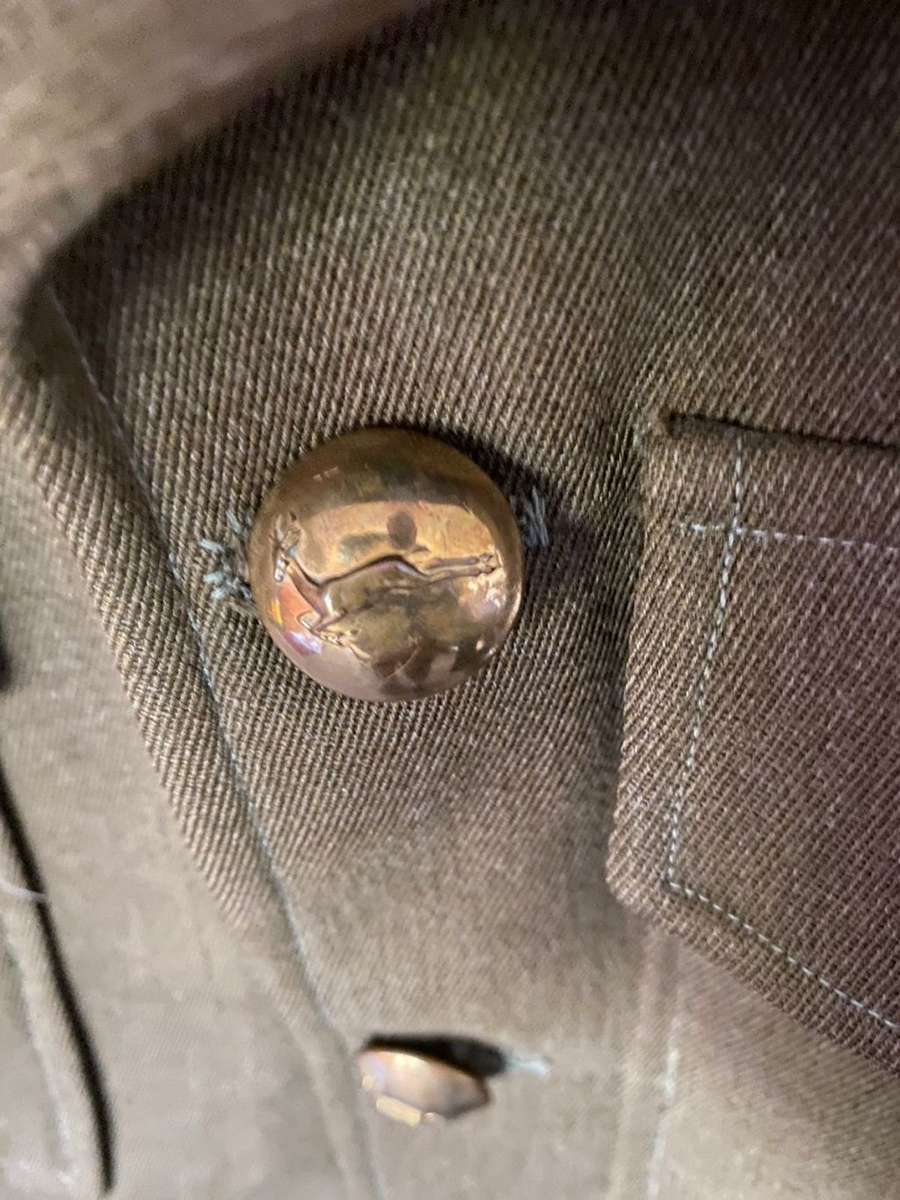 EARLY SA INFANTRY UNIFORM JACKET WITH BRASS BUTTONS-SIZE MEDIUM-MEASURES 51CM ARMPIT TO ARMPIT-STILL