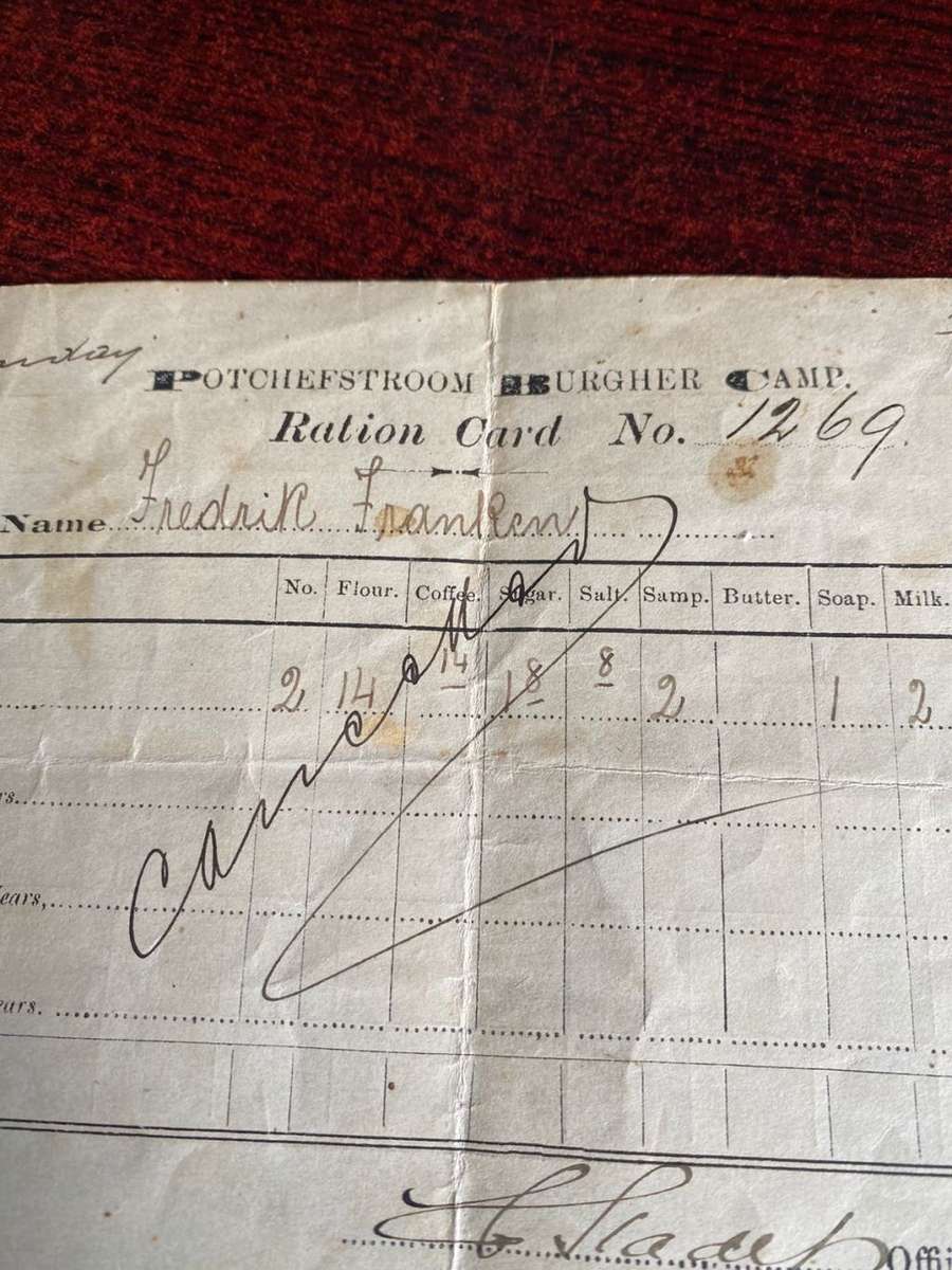 BOER WAR CONCENTRATION RATION CAMP CARD TO FREDERICK FRANKEN-MEASURES 191X135 MM