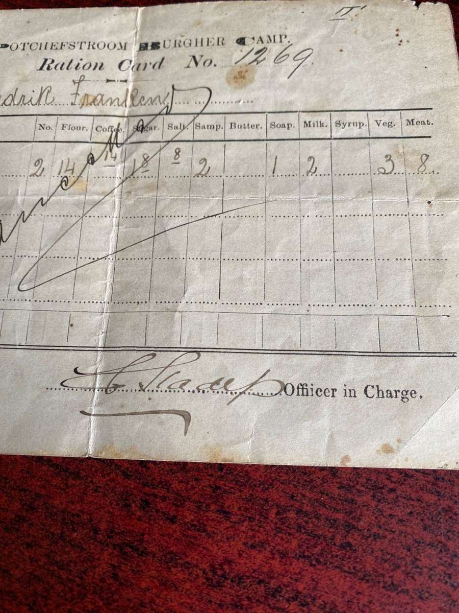 BOER WAR CONCENTRATION RATION CAMP CARD TO FREDERICK FRANKEN-MEASURES 191X135 MM