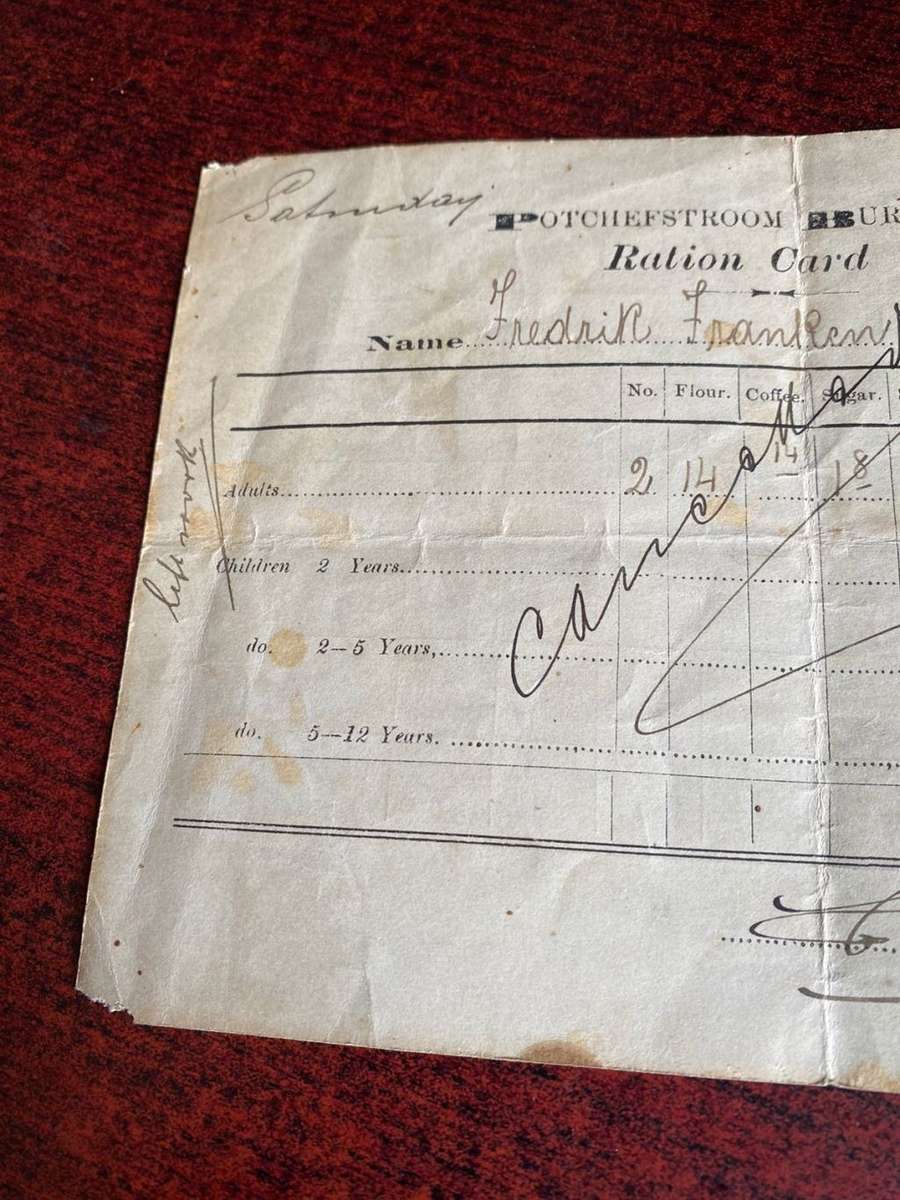 BOER WAR CONCENTRATION RATION CAMP CARD TO FREDERICK FRANKEN-MEASURES 191X135 MM