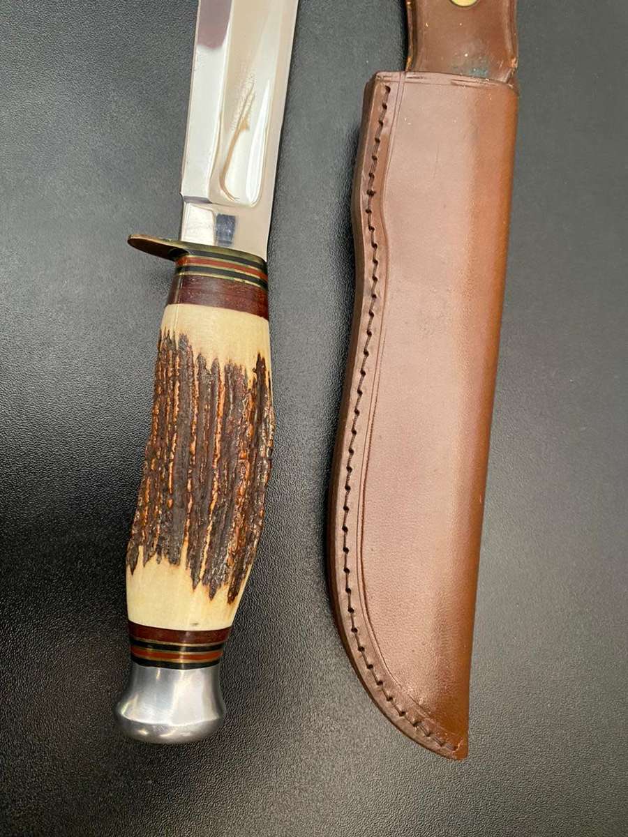 BOWIE-I CUT MY WAY,MADE BY WILLIAM RODGERS,SHEFFIELD ENGLAND-OVERALL LENGTH 30CM-STAGHORN HANDLE,KNI