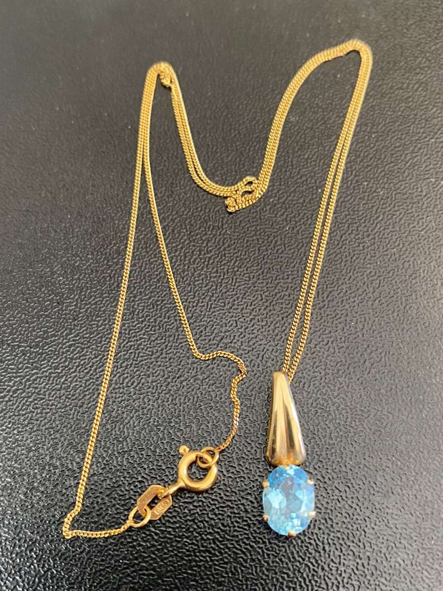 14 CT YELLOW GOLD (575)CHAIN WITH PENDANT-WITH AQUAMARINE STONE-TOTAL LENGTH FOR CHAIN 43CM-TOTAL WE