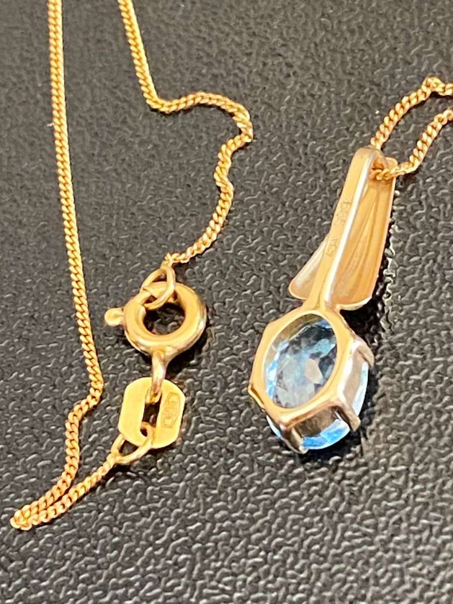 14 CT YELLOW GOLD (575)CHAIN WITH PENDANT-WITH AQUAMARINE STONE-TOTAL LENGTH FOR CHAIN 43CM-TOTAL WE