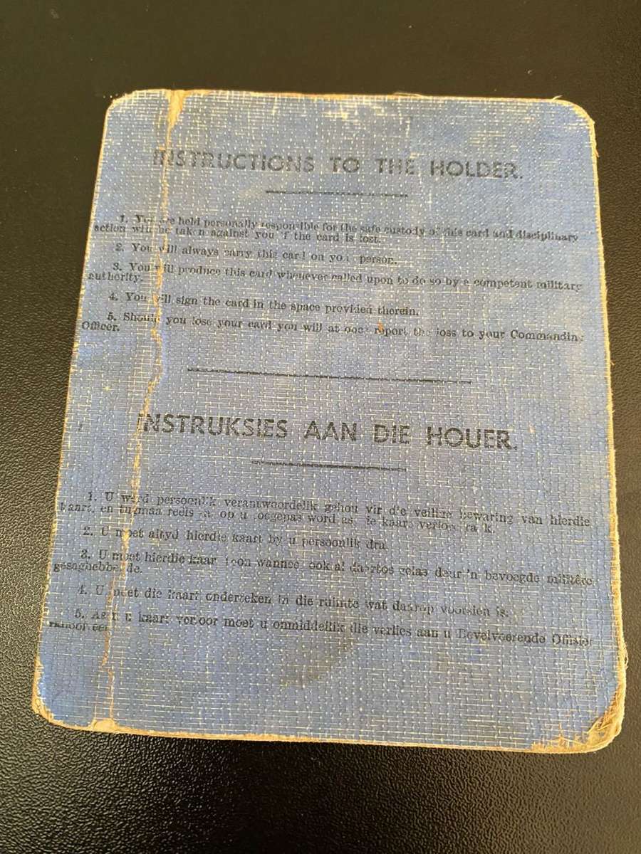 WW2 S.A.A.F. INDENTITY CARD TO J. SUSMAN