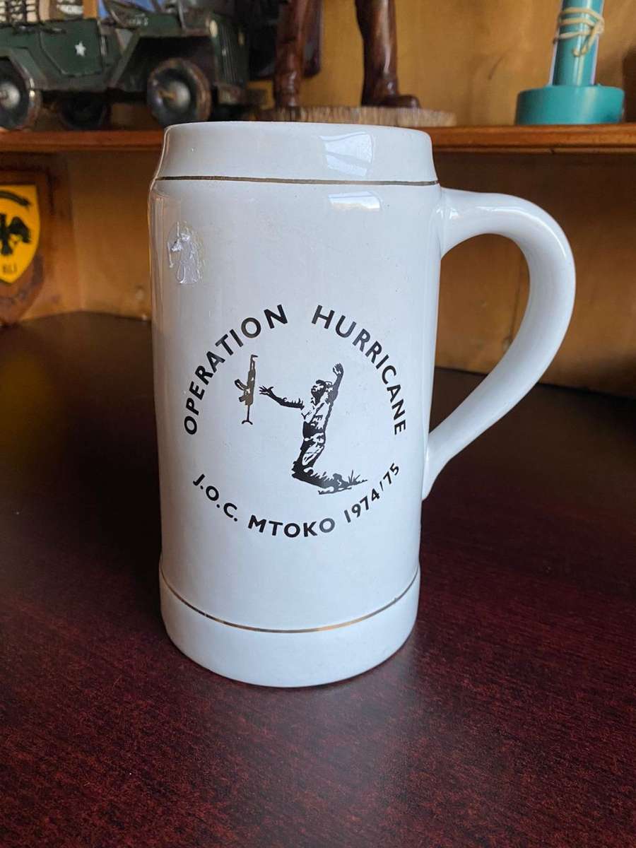 LARGE RHODESIAN OPERATION HURRICANE MUG-NOBEL POTTERIES STAMP-HEIGHT 20 CM-GOOD CONDITION WITH NO DA