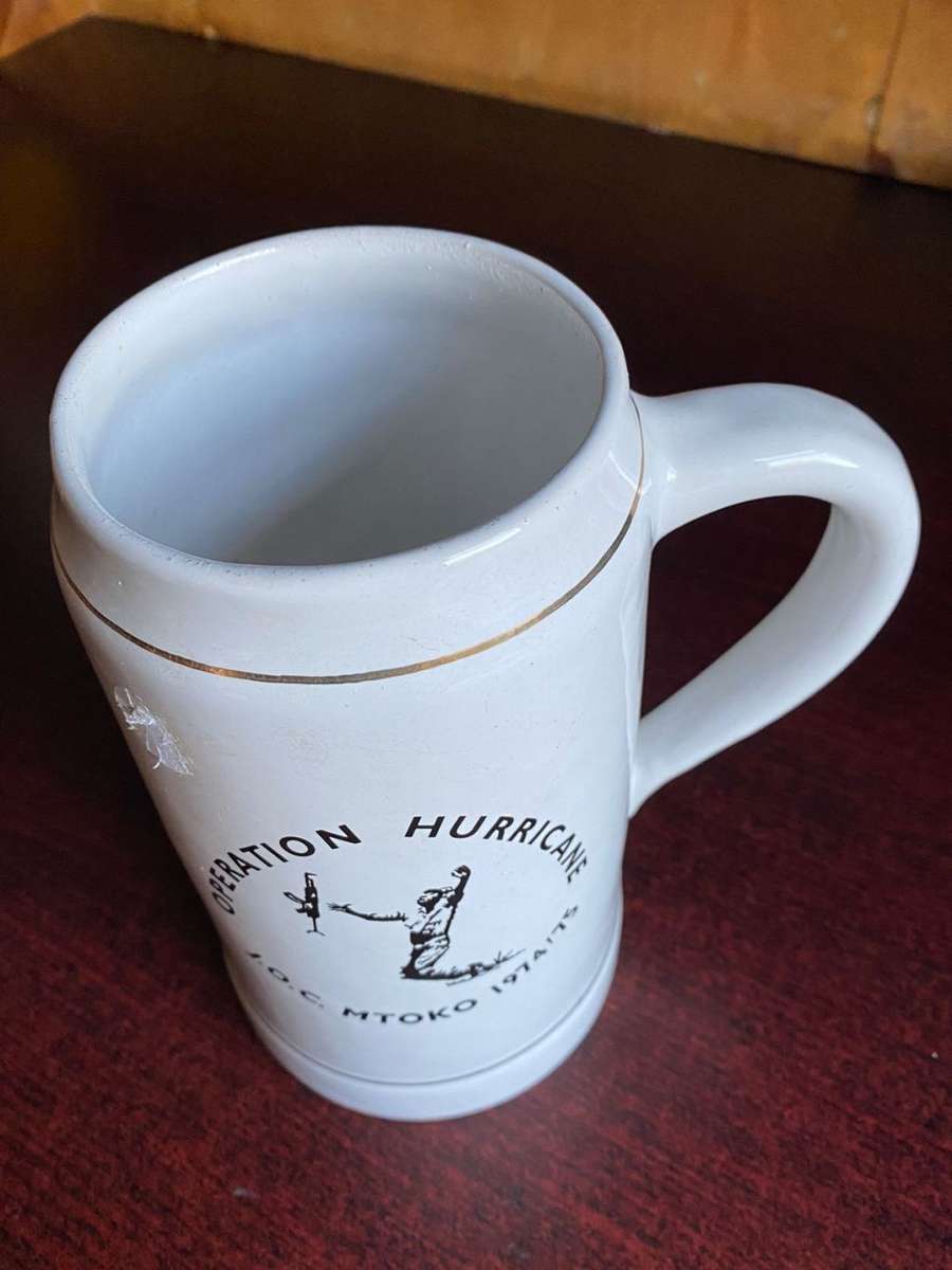 LARGE RHODESIAN OPERATION HURRICANE MUG-NOBEL POTTERIES STAMP-HEIGHT 20 CM-GOOD CONDITION WITH NO DA