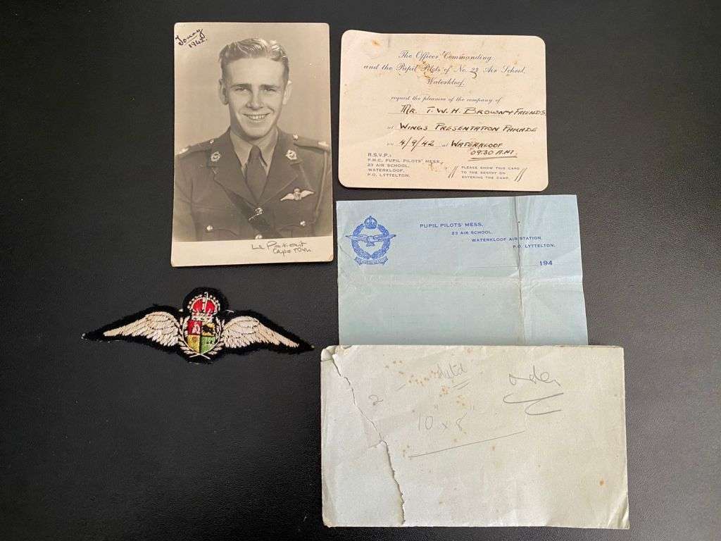 SAAF WW2 PILOTS PRESENTATION WINGS WITH DOCS AND PHOTO