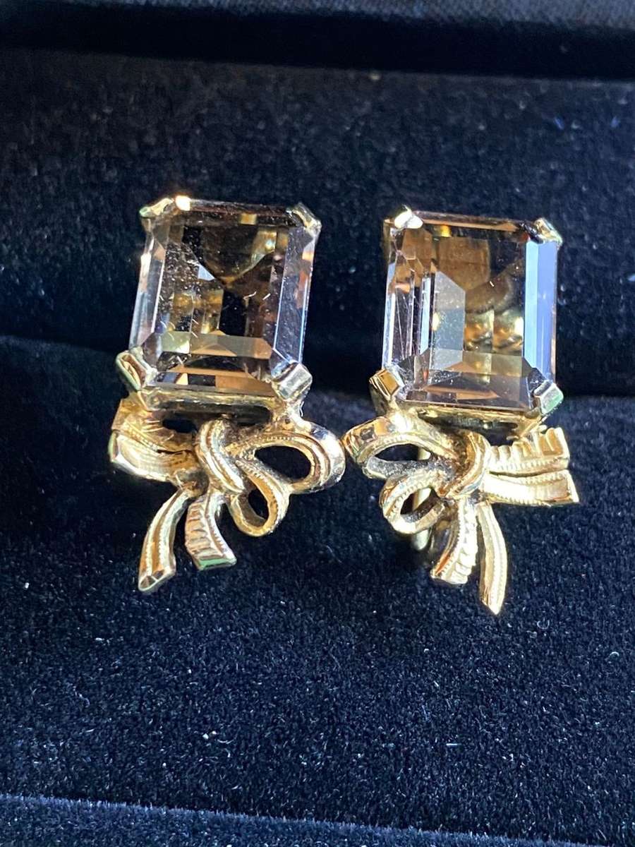 ART DECO 9CT YELLOW GOLD EARRINGS WITH SMOKEY QUARTZ STONES-TOTAL WEIGHT 4,7 G