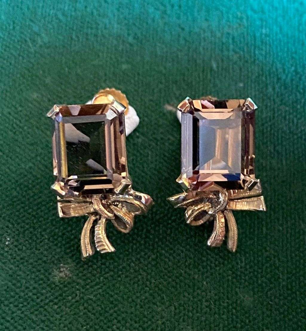 ART DECO 9CT YELLOW GOLD EARRINGS WITH SMOKEY QUARTZ STONES-TOTAL WEIGHT 4,7 G