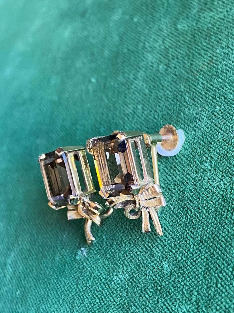 ART DECO 9CT YELLOW GOLD EARRINGS WITH SMOKEY QUARTZ STONES-TOTAL WEIGHT 4,7 G