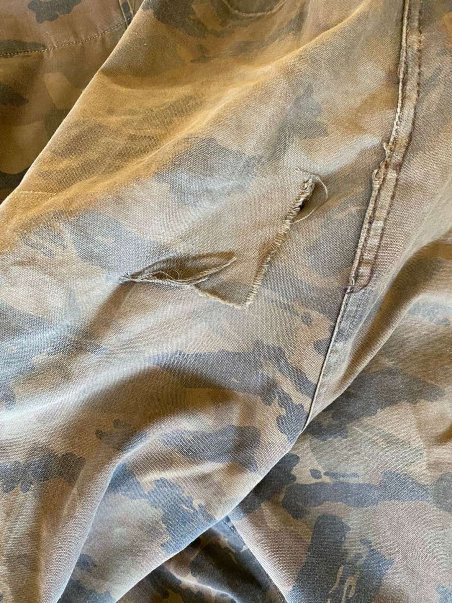 RAILWAY POLICE CAMO TROUSERS-SIZE 42- PIPE LENGTH 76-USED CONDITION-LABELLED AND DATED 1984-NEEDS RE