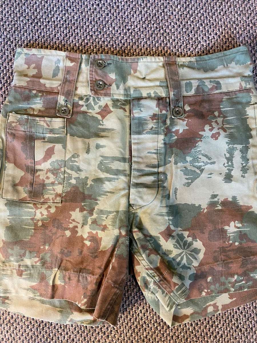 POLICE TASK FORCE 1ST PATTERN CAMO SHORTS-NO HOLES,NO TEARS,ALL BUTTONS INTACT-LABEL FADED-MEASURES