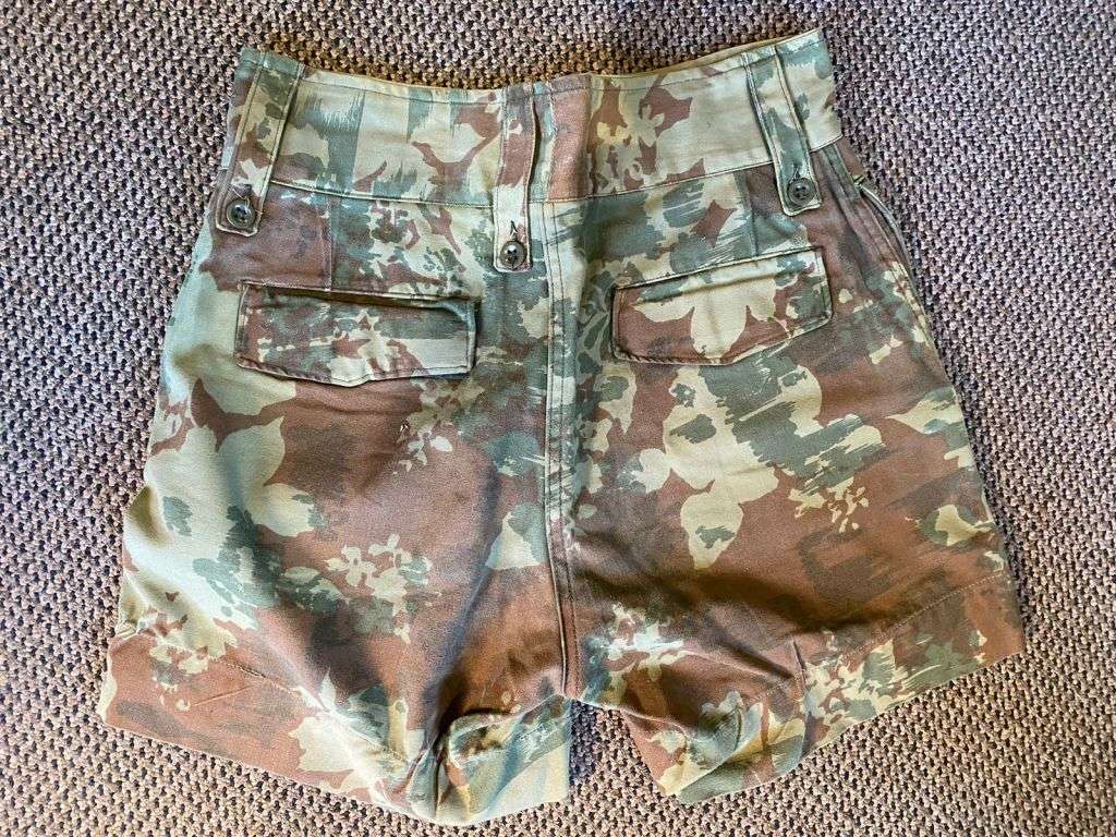 POLICE TASK FORCE 1ST PATTERN CAMO SHORTS-NO HOLES,NO TEARS,ALL BUTTONS INTACT-LABEL FADED-MEASURES