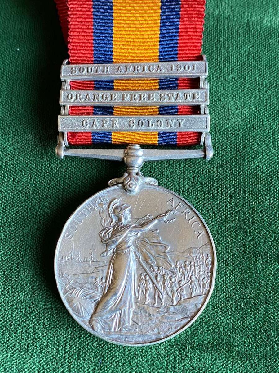 FULL SIZE BOER WAR QSA MEDAL (THREE BARS) CC, OFS, SA 1901- AWARDED TO 475 TPR. D. HIRST KIMBERLEY L