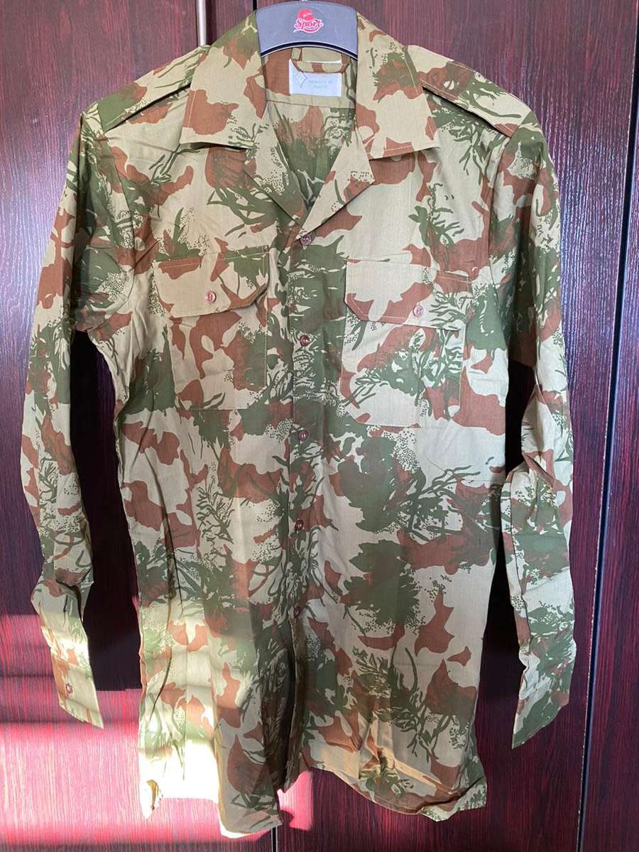 POLICE TASK FORCE 2ND PATTERN CAMO LONG SLEEVE SHIRT-SIZE LARGE-MEASRUES 58CM ARMPIT TO ARMPIT-CONDI