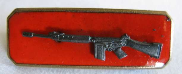 MARKSMAN QUALIFICATION BADGE BLACKENED BRONZE ON ENAMEL BACKING - 2 PIECE - 2 PINS