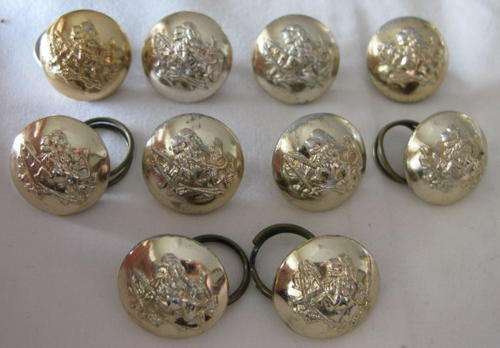 RHODESIAN BSAP GOLD ANODISED TUNIC BUTTONS 1971 - 81 - 10 IN TOTAL - MAKERS TOOL & MOULD SALISBURY